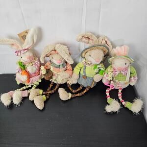 Lot 4 Easter Bunny Rabbit Plush 18" Stuffed Felxible Leg Spring Shabby Chic NEW